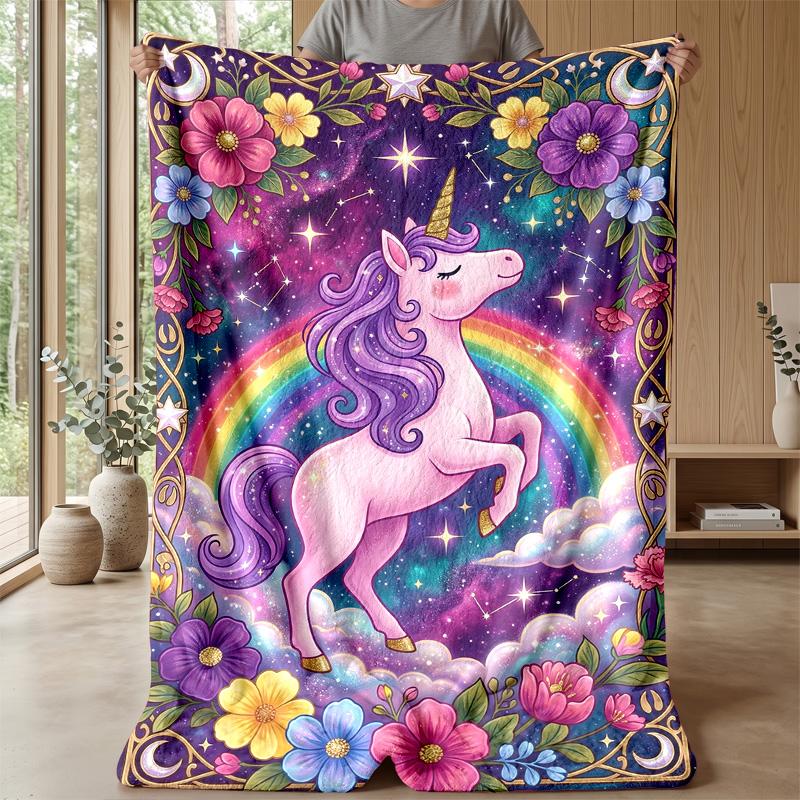 Magical Unicorn with Rainbow Theme blanket Lightweight Warm Flannel Blanket Decorative Throw Blanket for Home Decoration