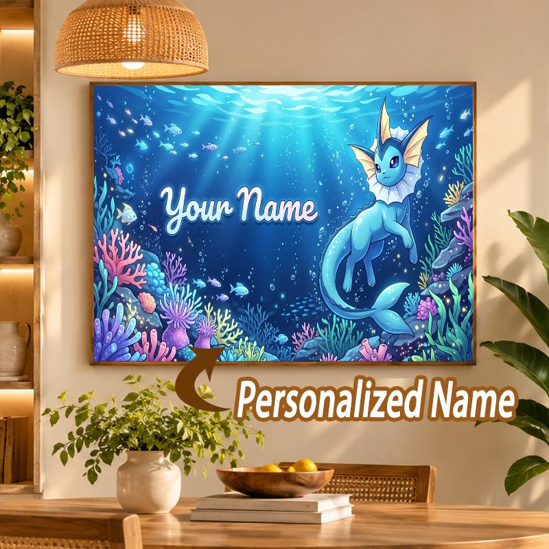 Vaporeon Custom Name Diamond Painting Personalized 5D Full Drill DIY Diamond Art Home Decor