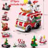 DIY 8in1 Lights Christmas Elk Deer Santa Claus Train Architecture Store Street View Xmas Tree Snow House Building Block Kit Toy