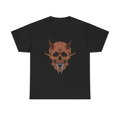 Creepy Horned Skull Graphic T Shirt Cool Vintage Scary Huunisex Dead Gothic Art