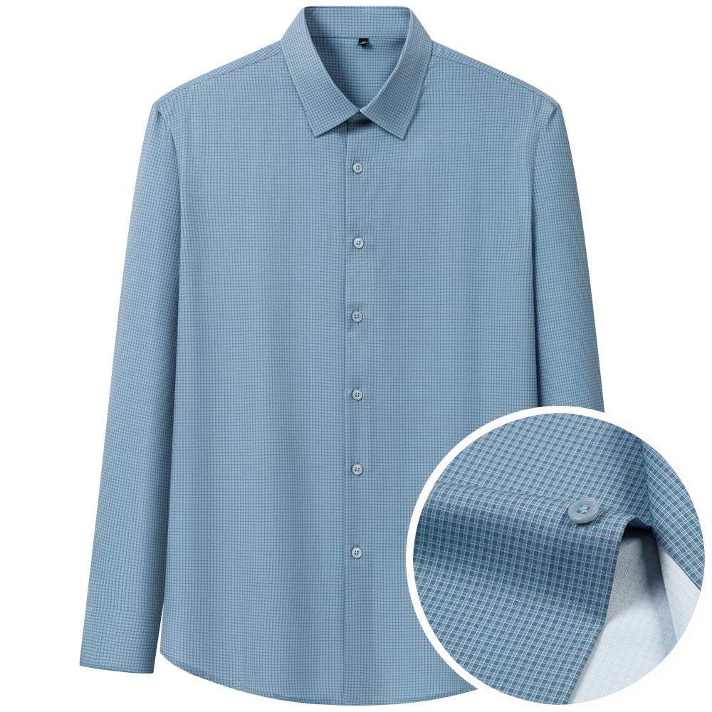 Men's Thin Comfortable Breathable Plaid Striped Dress Shirts, Long Sleeve Spread Collar Business Slight Stretch Button-up Shirt