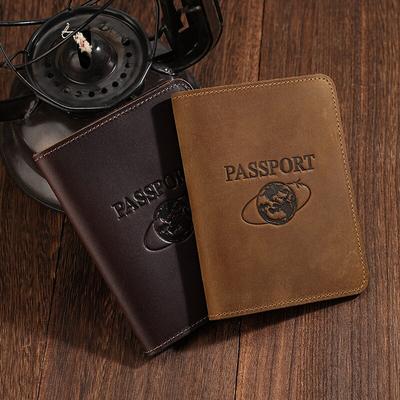 2025 NEW Travel Passport Holder Crazy Horse Leather Document Multi-function Boarding Plane Ticket Protective Cover ID Credit Card Wallet
