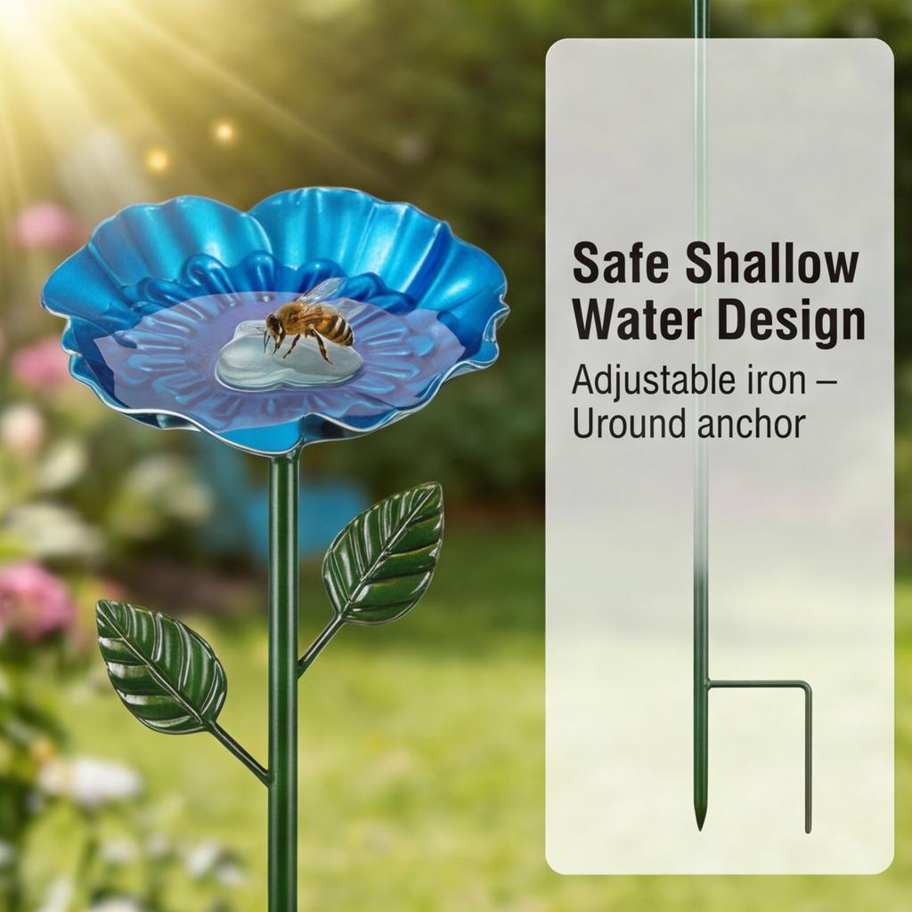 Bienentränke: 4er-Pack Eisen-Bienenfutterspender mit verstellbarem Stab - Rostfeste Bestäuber-Tasse für Garten Außenbereich Terrassen-Dekoration Blau Rot Grün Gelb