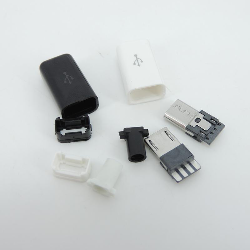 Micro USB 5PIN Welding Type Male Plug Connectors Charger 5P USB Tail Charging Socket 4 In 1 White Black
