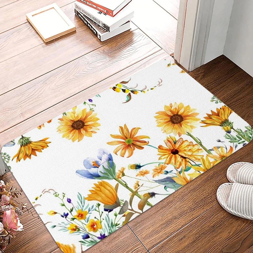 Sonnenblumen Fußmatte Rutschfeste Bodenteppiche Schlafzimmer Küche Badezimmer Türvorleger Polyester Innen Außen Teppiche Heimdeko Teppich