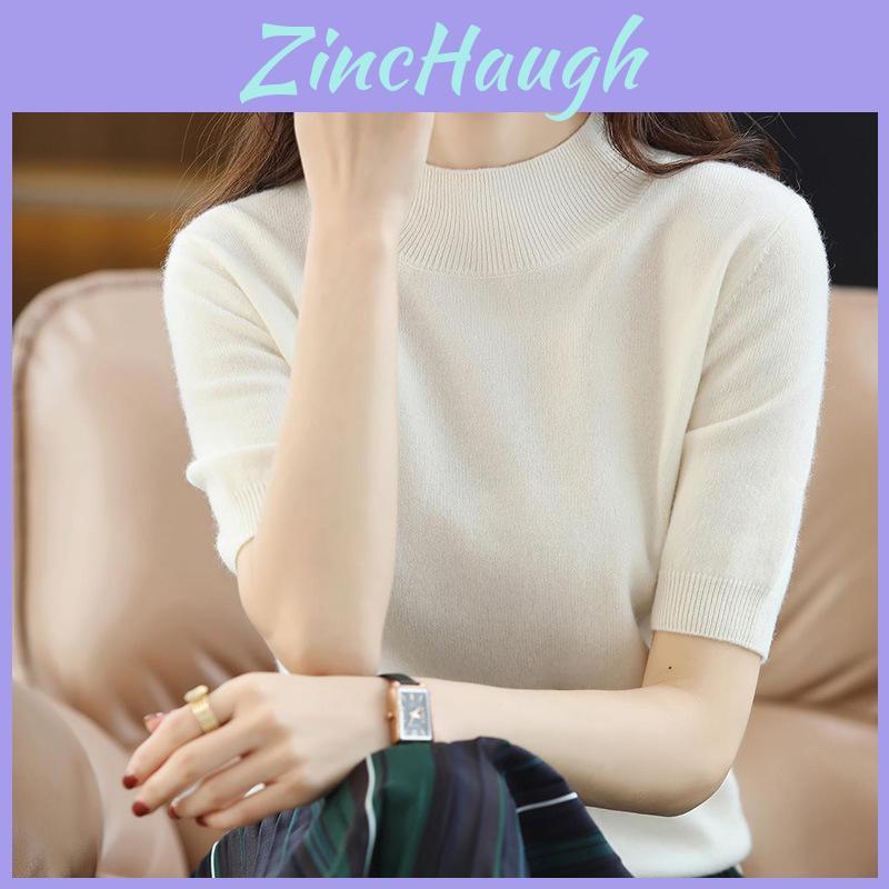 Womens Slim Fit Knit Tshirt With Splicing Detail For Casual Office Wear