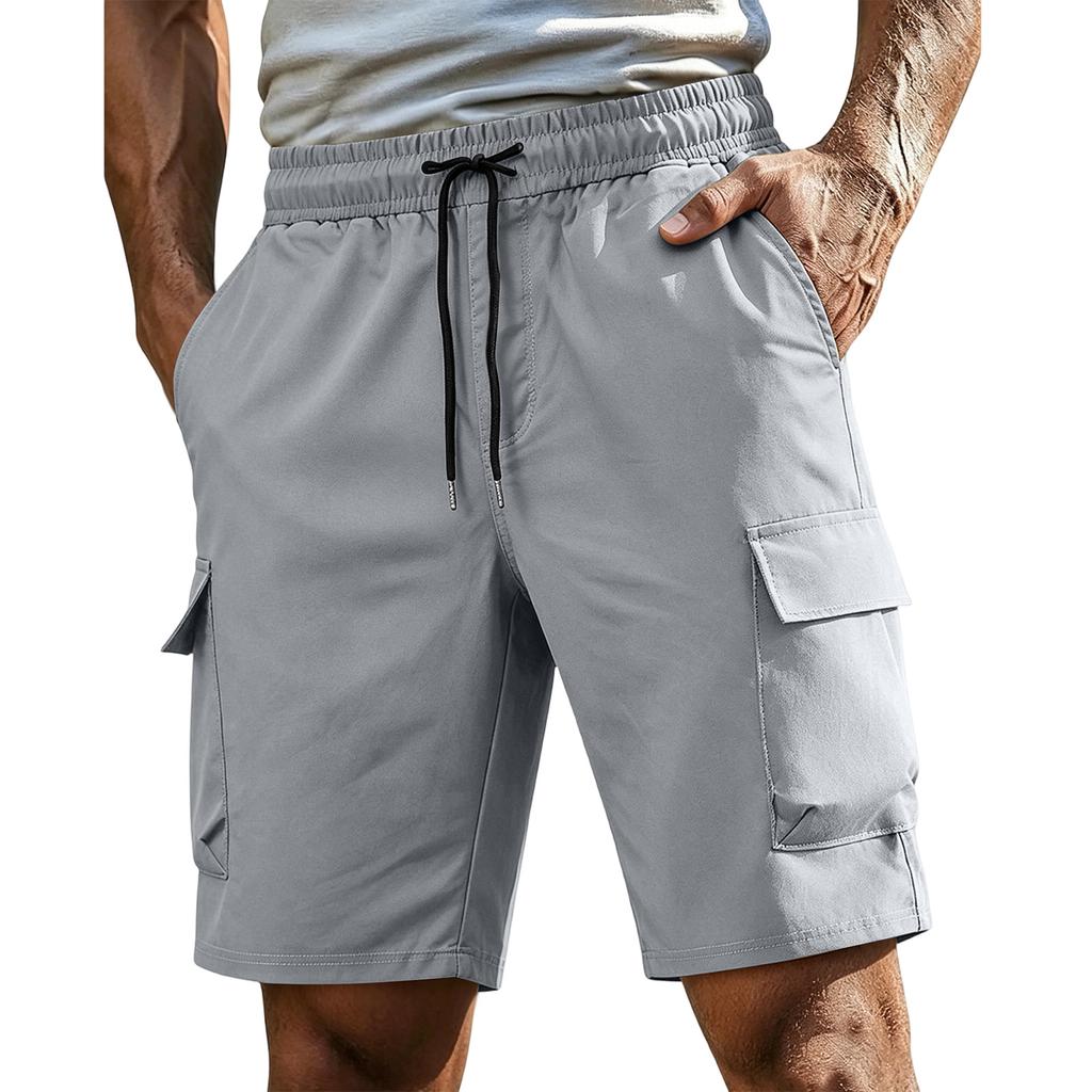 Men’s Workwear Cargo Shorts with Multiple Pockets and Adjustable Drawstring Waist for Outdoor Activities and Daily Use