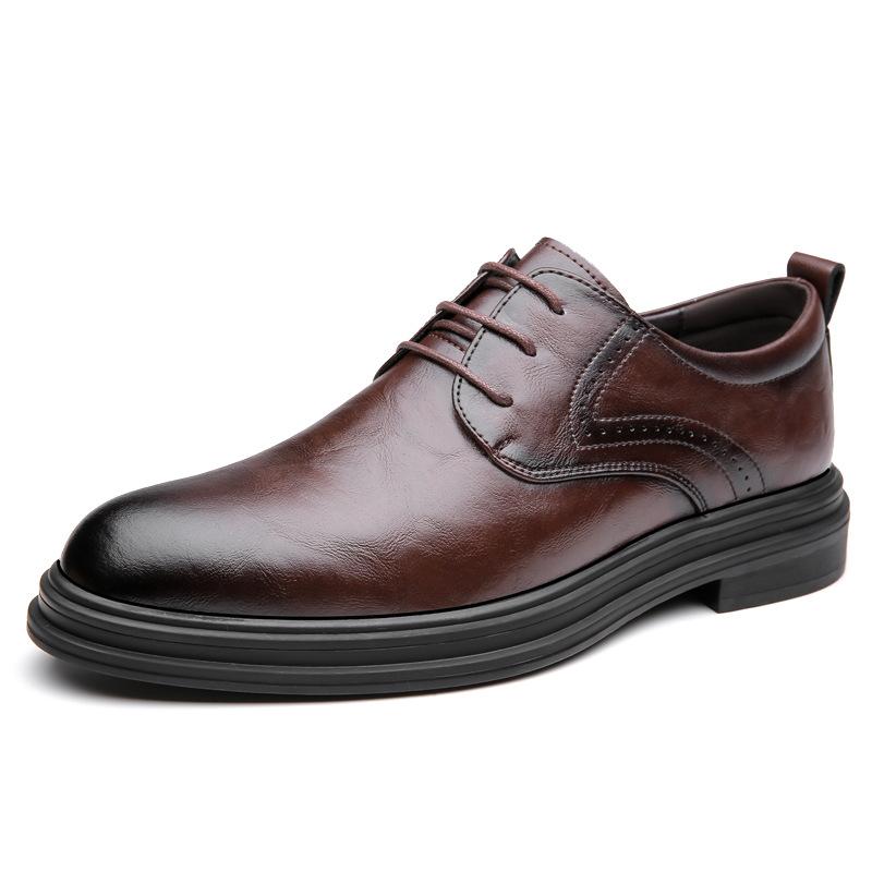 

2 Men S Shoes Brock Shoes Leather Shoes Dress Casual Shoes Spring Low-Top Cowhide Surface Workplace Gentleman Single Shoes 38 коричневый