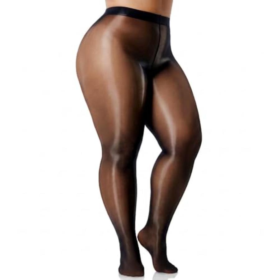 Shiny Tights For Women, Plus Size Black Sheer Ultra Shimmery Pantyhose, Sexy Oil Glossy Stockings Nylon
