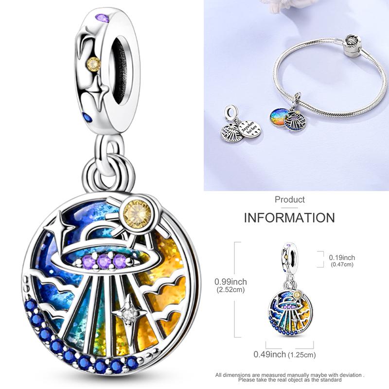 Inlaid Zirconium Sun 925 Silver Travel Balloon Butterfly Love Family Sister Heart Charm Fits Women Jewelry