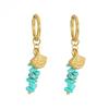 European & American 18k Gold Stainless Steel Blue Turquoise Fan-Shaped Drop Earrings