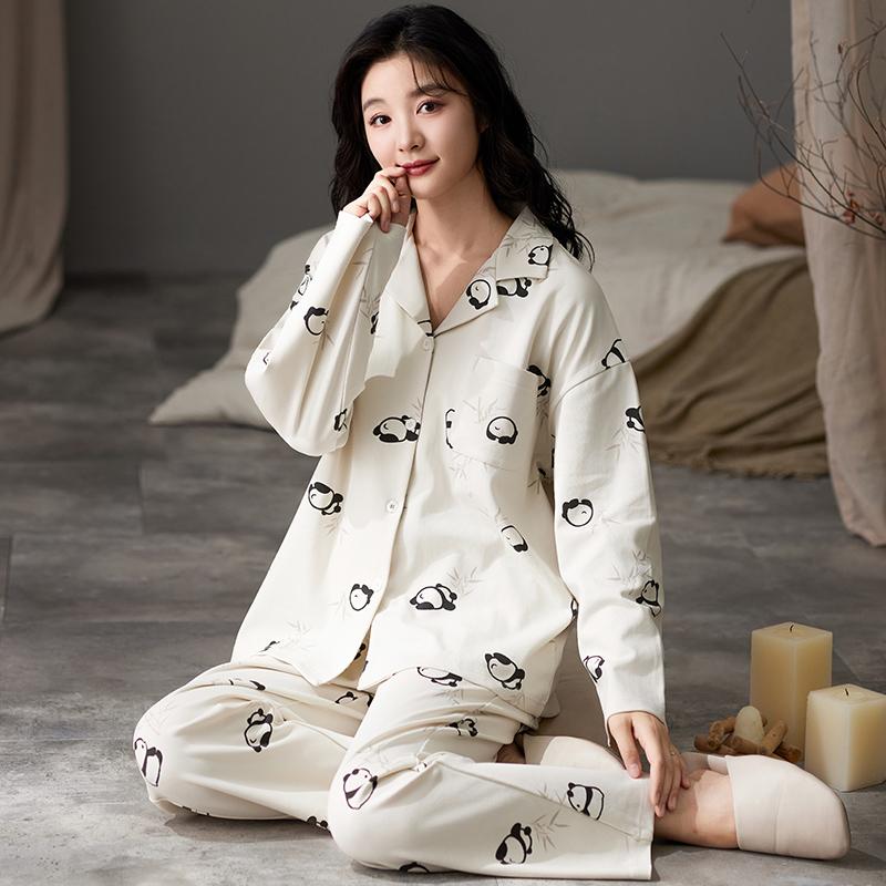 Purple Tulip Pajamas Set Women Sleepwear Cotton Long Sleeves Long Pants Autumn Winter Girl Pyjamas Soft Pijamas Cozy Button Cute