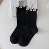 Fashion Girls Lolita Kawaii Cute Middle Tube Socks Sox Sweet Solid Color Black White Gray Long Socks Ruffle Socks Women