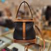 Brown Small Bucket Bag with DD Pattern Leather Trim DCBA3E868
