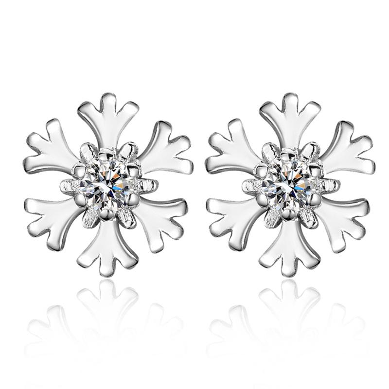 Korean S925 Silver Snowflake Ear Cuff Sleeper Earrings - Women s Creative Christmas Fashion