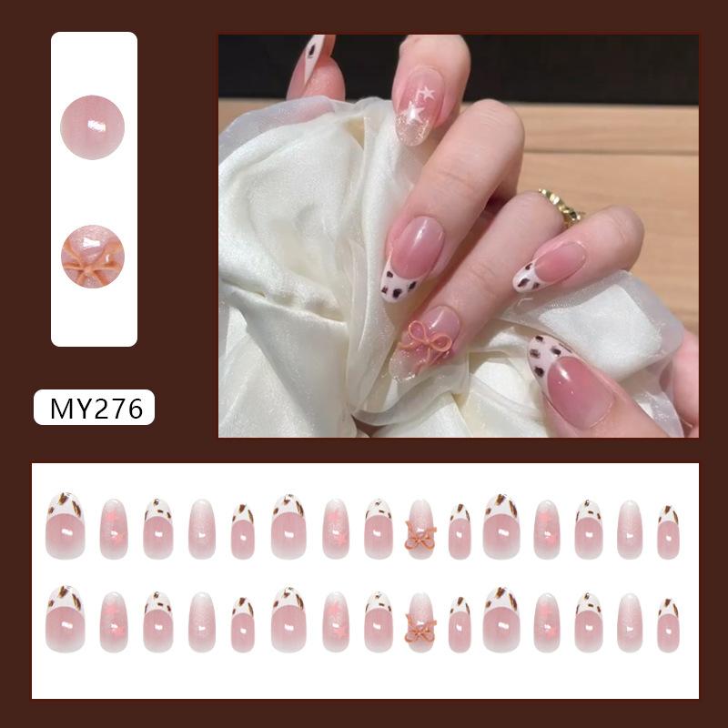 

Солодкий Рожевий Зірка Французький Стрімер Котяче Око Бант Солодка Дівчача Знімна Носильна Накладні Нігті 30 Штук