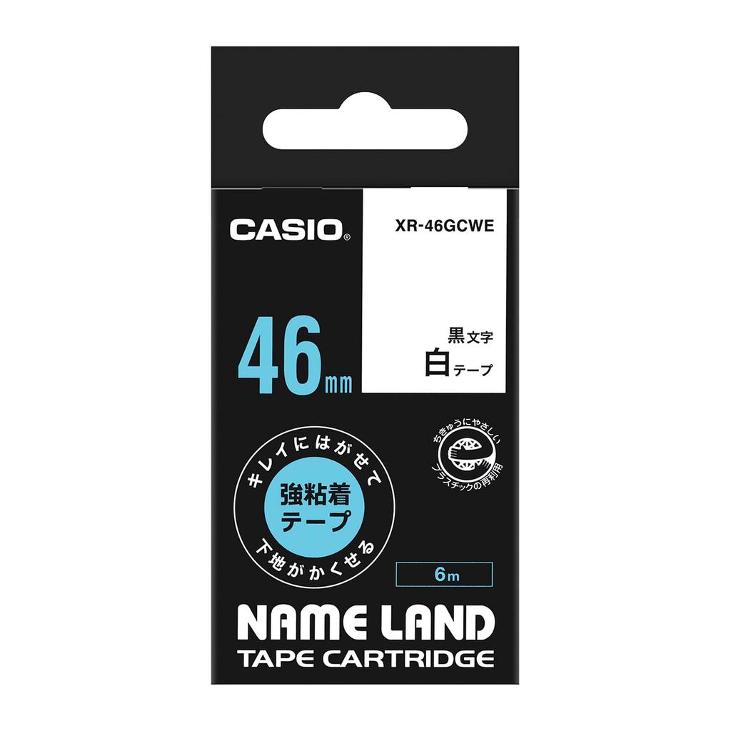 Casio Label Writer Nameland Strong Adhesive Tape That Peels Off Cleanly and Hides the Underlying 46mm White XR-46GCWE