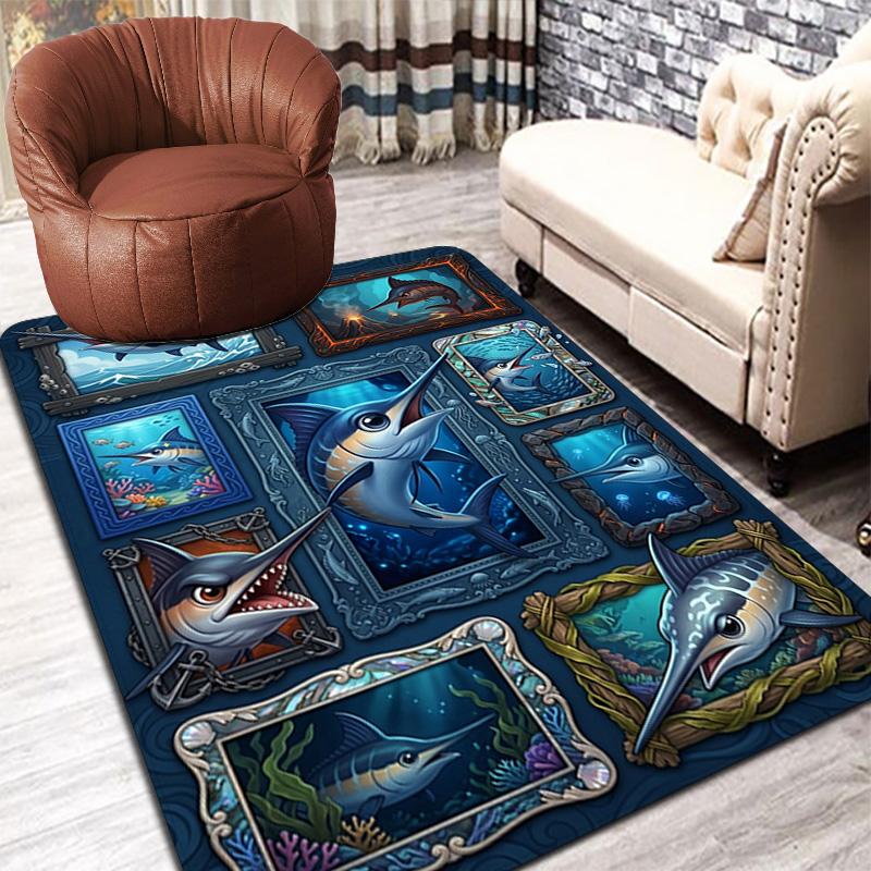 Marlin Fish Collection Pattern Rug Floor Mat for Living Room or Bedroom Soft and Comfortable Carpet a Gift for Birthday and Holiday.