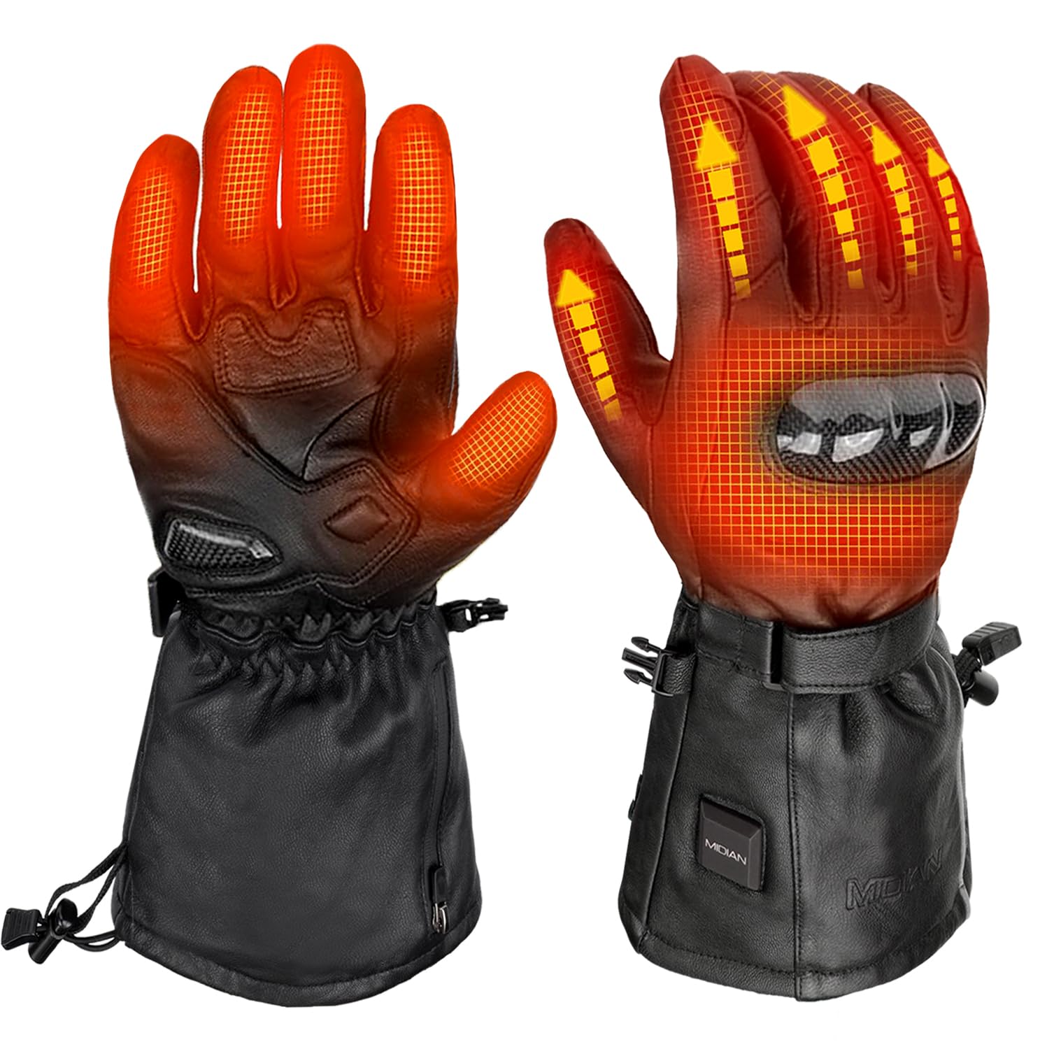 

MIDIAN Electric Heated Motorcycle Full Goatskin with Carbon Fiber Protective Knuckle Windproof for Autumn and Winter Gloves, 12V, Fabric, DC3.5 Male,