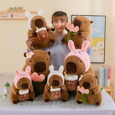 Internet Celebrity Turned Into Kapibara Plush Toy Milk Tea Cup Capybara Doll Toy Birthday Gift Ragdoll Doll