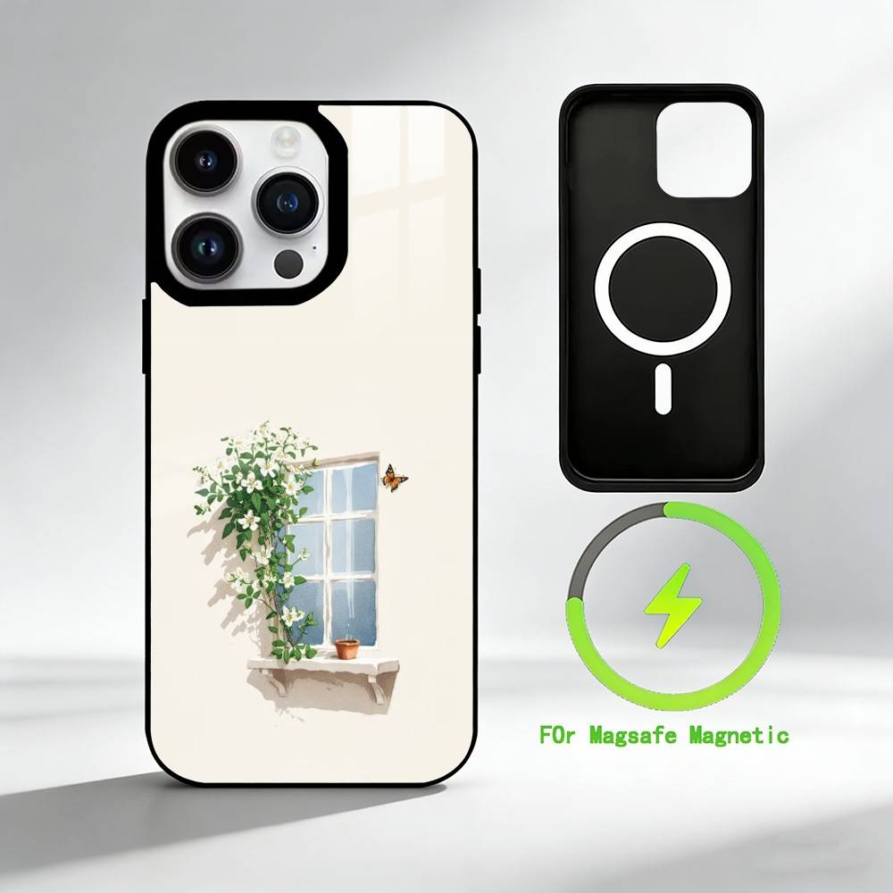 W-Watercolor flowers by the window Phone Case For iPhone 17 16 15 14 13 12 Pro Max Plus for Mirror Wireless Magnetic Cover