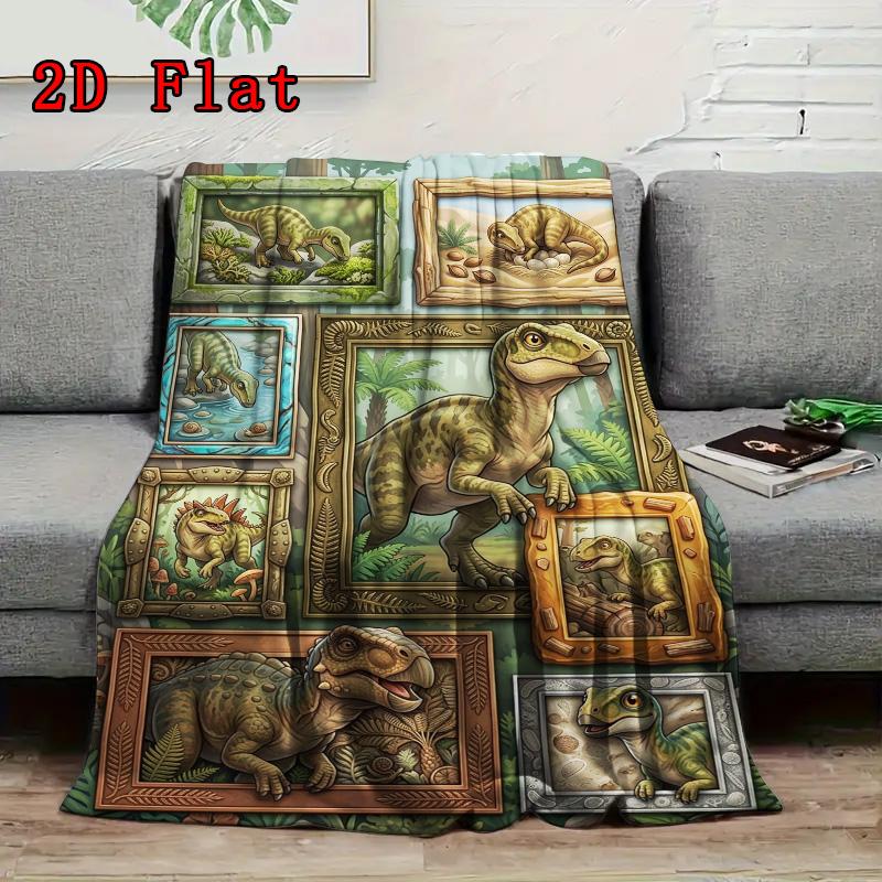 Dinosaur Collection 2D Flat Pattern Flannel Blanket, High Quality All Seasons, Home Decor, Warmth and Comfort, Perfect for Christmas Gifts.