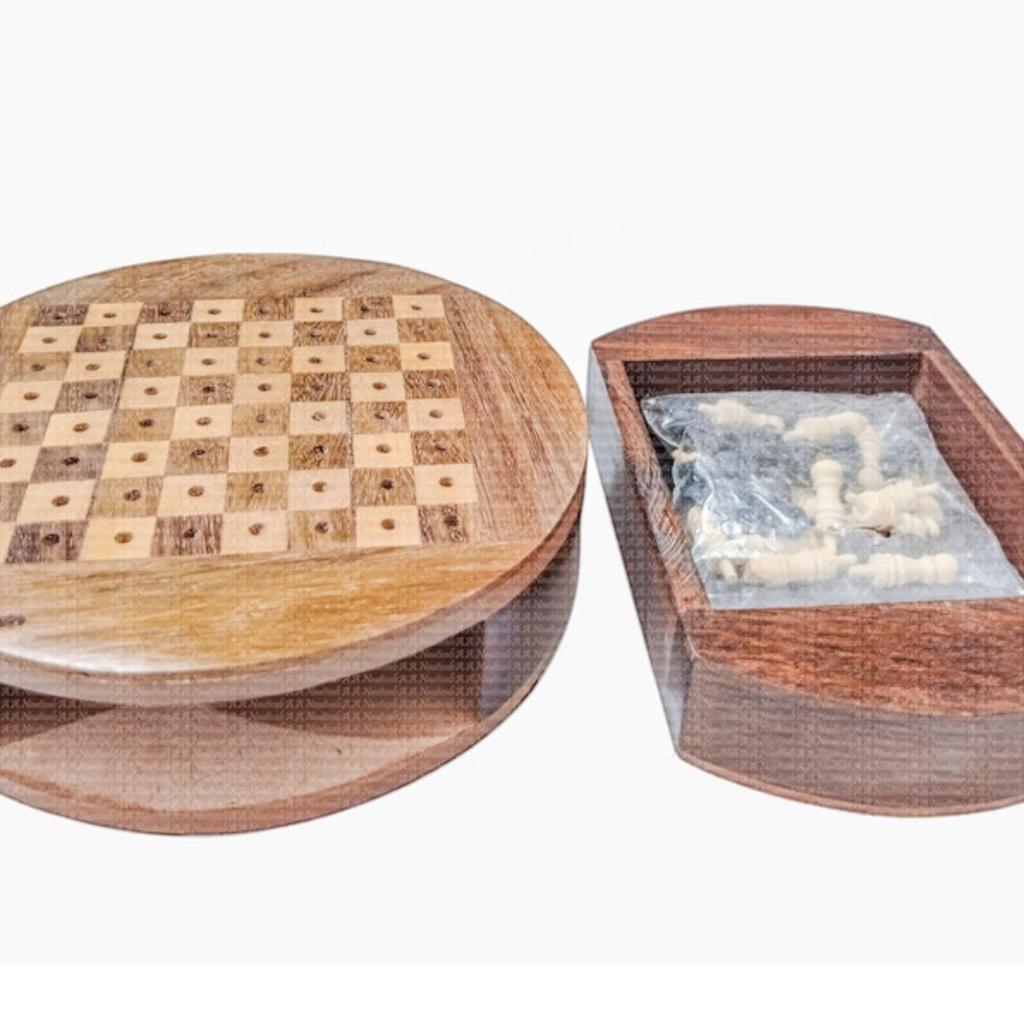 4 in Handmade Wooden Round Chess Mini Pocket Travelling, Personalized Board Games, Custom Gifts for Dad, Men Women, Christmas, Kids Birthday