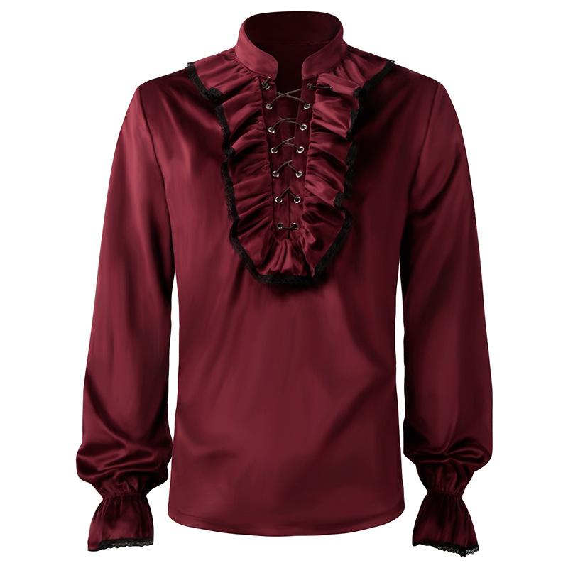 Halloween Cosplay Vintage Mittelalter Viktorianisch Herren Damen Gothic Lolita Spitze Rüsche Hemden Bluse Steampunk Pirat Vampir Kostüm Ohne Gürtel