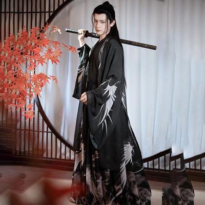 Oblek s potiskem v délce pasu s křížovým límečkem ve stylu Hanfu Chinese Wei a Jin