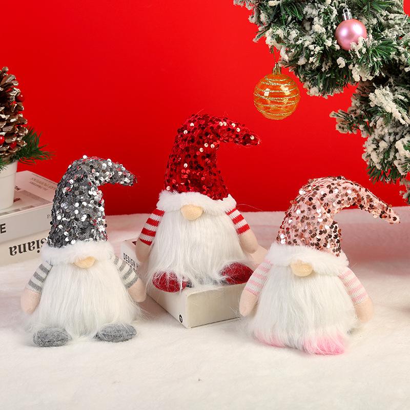 New Christmas Decoration Christmas Sequins Luminous Rudolph Doll Santa Claus Faceless Doll Ornaments