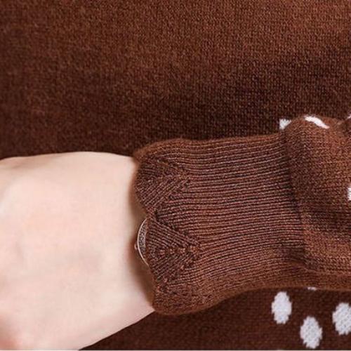 Autumn Winter Women's Half Turtleneck Knit Dress Slim Fit Polka Dot Print Pullover Long Sweater Dress