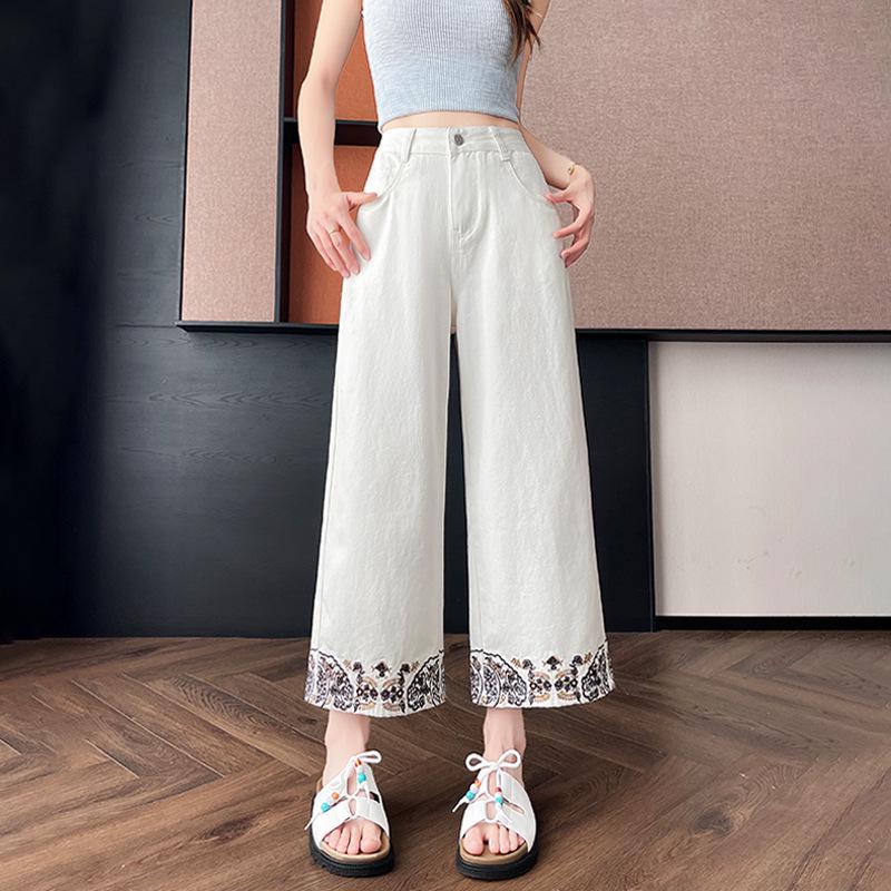 Women s Embroidered Wide-Leg Cropped Jeans - Thin Casual Spring/Summer Design 2XL