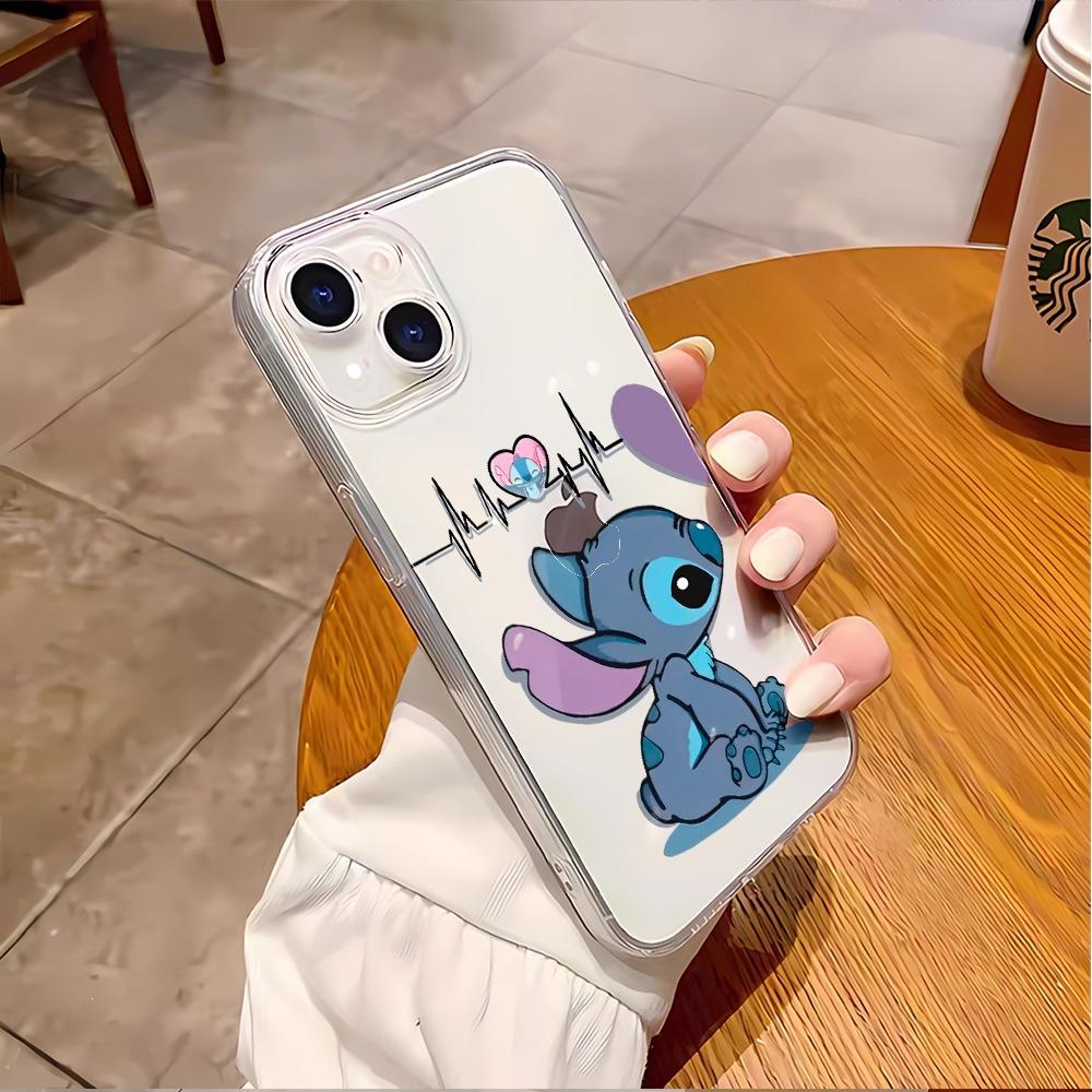 Cartoon Stitch mobile phone case 15promax transparent protective case 13pro silicone mobile phone case 16plus soft case iphone15