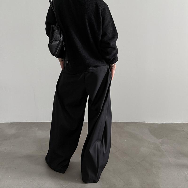 Men's Pleated Front Wide Leg Pants Cleanfit Black Solid Low Waist Dressy Trousers Office Work Casual Clothes