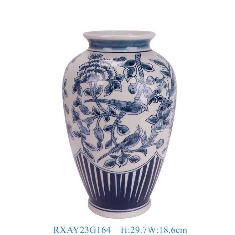 Retro Blue and White Ceramic Vase with Underglaze Red Design - Decorative Home Ornament