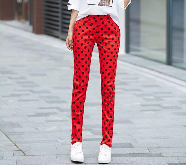 Plus Size Polka Dot Floral Print Slimming Pants: 2025 Summer Elastic Long Pants