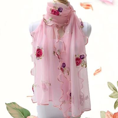 Spitzenschal Damen Leichtgewichtiger Hijab Elegant Bedruckt Seide Floral Schal Wickeltuch Stirnband Griff Haaraccessoires Bandana