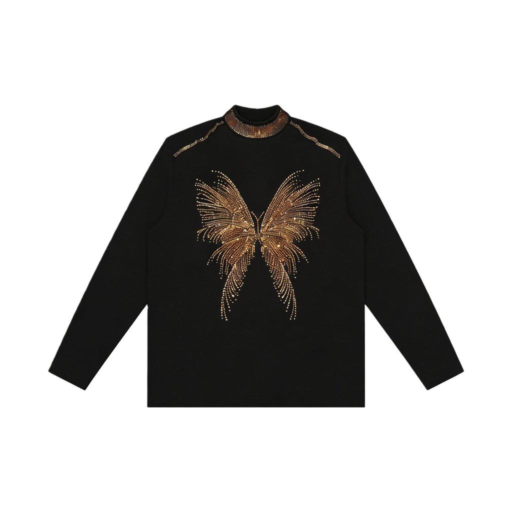 Autumn/Winter Rhinestone Leaf Long-Sleeve Slimming Warm Shirt for Middle-Aged and Elderly Moms