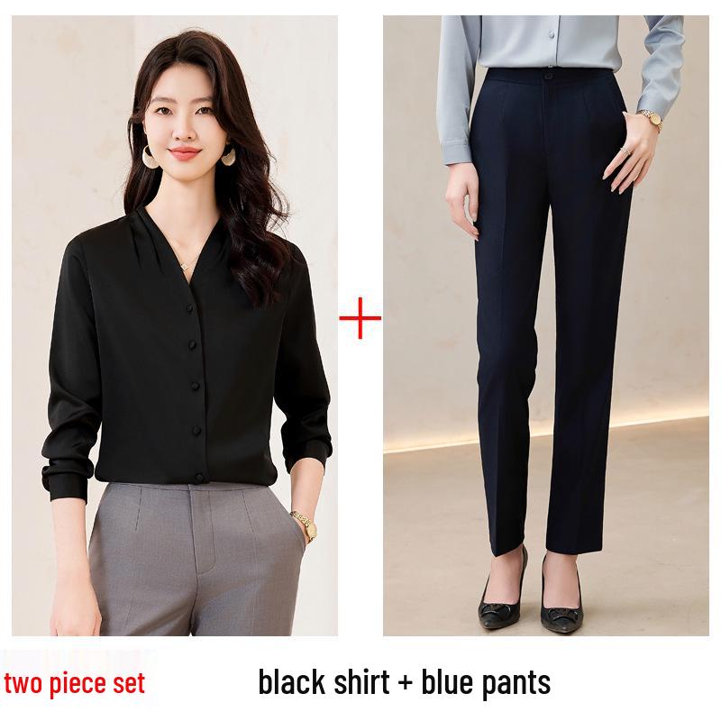 Women's White V-Neck Chiffon Shirt: Formal Spring/Autumn Wear for Interviews and Office.