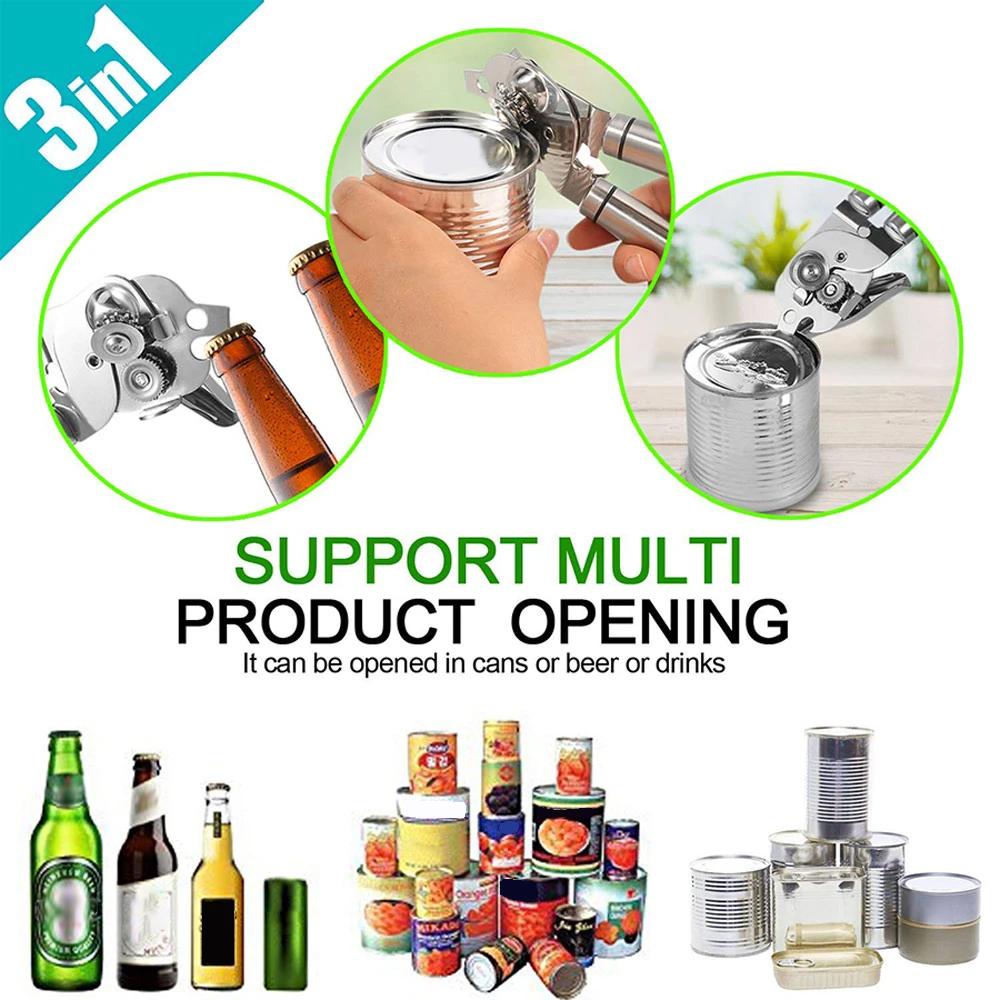 Stainless Steel Can Opener Multi Function Opener Handheld Cutting Can Opener Kitchen Bar Beer Effort-Saving Manual Bottle Opener