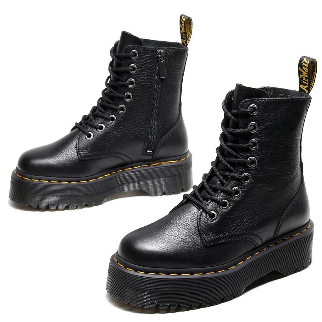 Bocanci Martin cu talpă groasă, fermoar lateral pentru femei, model lychee, botine, piele naturală, mărimi mari, bocanci înalți din piele