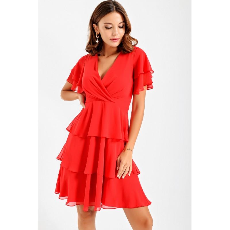 

Двубортное многоярусное вечернее платье из шифона