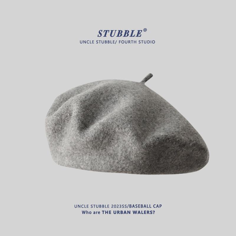 Autumn and Winter Wool Berets for Girls Artistic and Retro Versatile Painter Hats Solid Color Flower Bud Hats