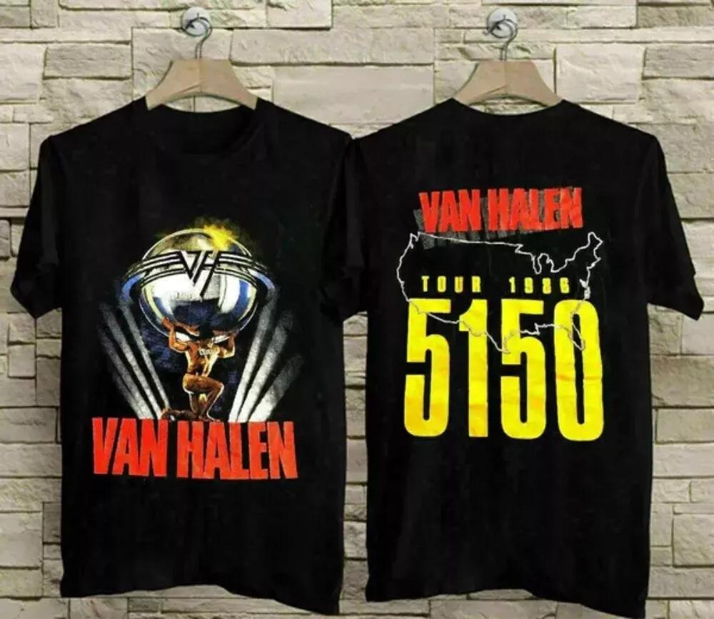 Vintage Van Halen Tour 1986 5150 T-Shirt Unisex for Men Women Unisex Men Women Summer Men's T-Shirt Black Crew Neck Cotton Tee