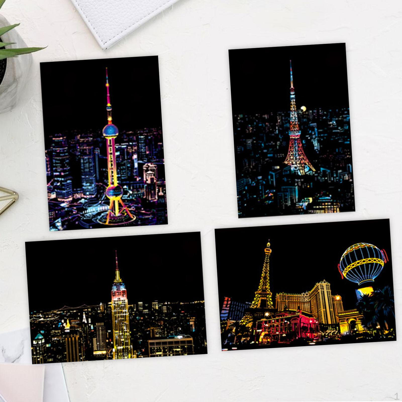 

4 шт. Радужная бумажная карта с царапинами, художественное ремесло, развивающие игрушки, декоративный трафарет, рисунок Style E