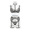 Hot-Selling Lingerie: Sexy Lace Trim Halter Three-Piece Set