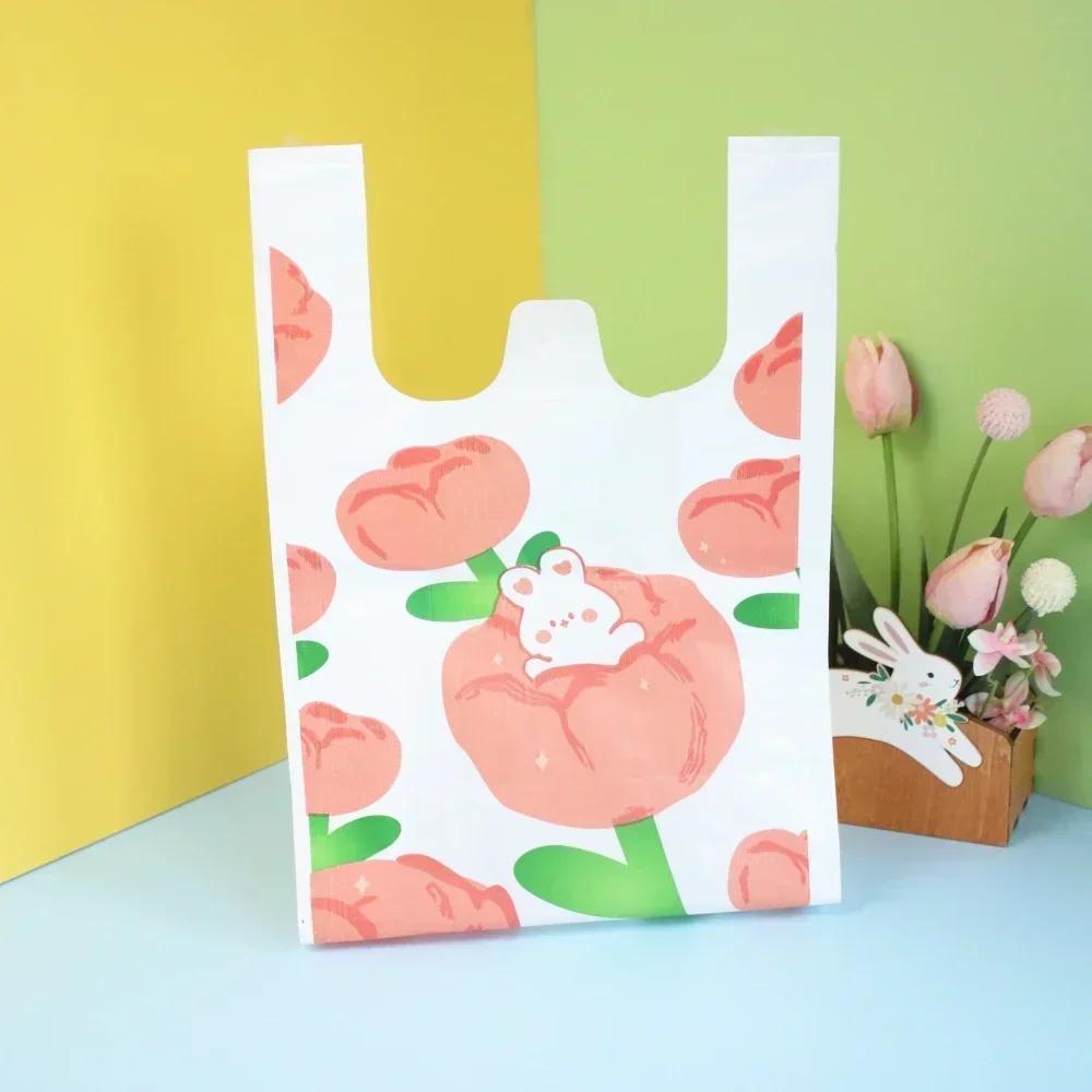 50pcs Plastic Handbag Originality Durable Printing Gift Food Fruit Takeout Packaging Bag Pack Portable Daily Bags