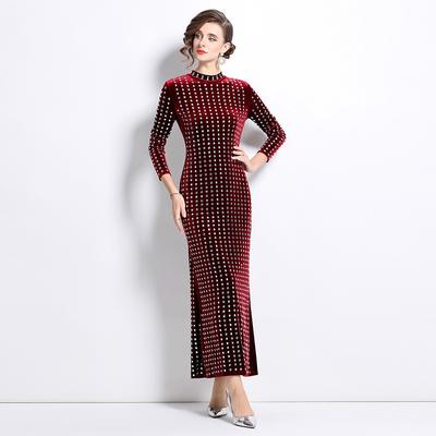 Herbst Winter Frauen Plus Größe Luxus Diamanten Bling Bling Samt Lange Maxi Schlank Abend Party Kleider
