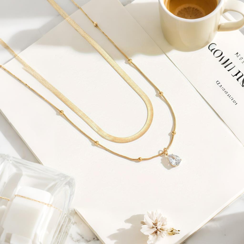 Classic Gold Color Double Layered Long Tassel Chain Necklaces for Women Simple Metal Geometric Bead Choker Necklace Fashion Jewelry