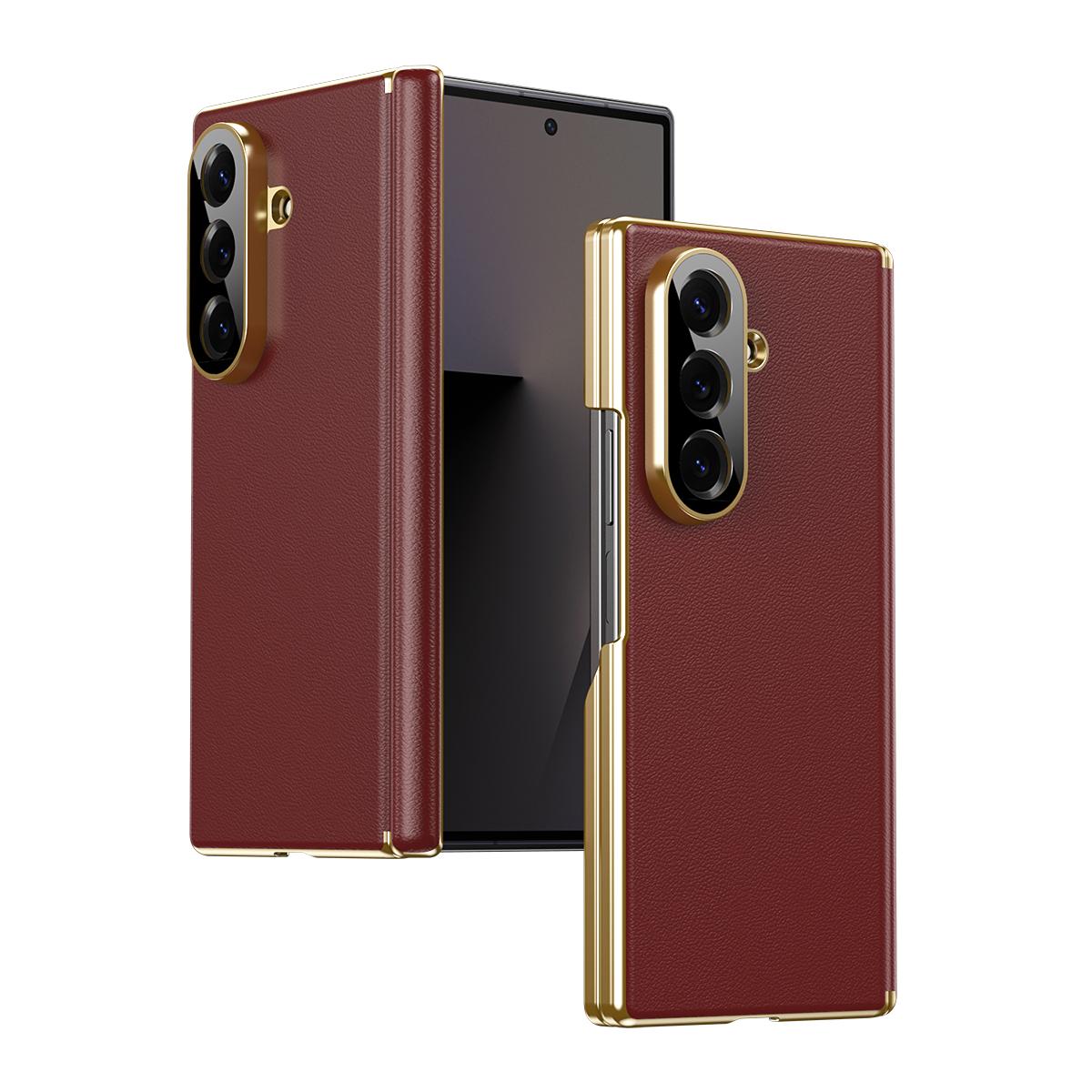 

Lens Hinge Protection Leather Phone Case for Samsung Galaxy Z Fold 7 6 5 4 5G Fold7 Fold6 Fold5 Fold4 Shockproof Hard Cover Galaxy Z Fold7 червоний